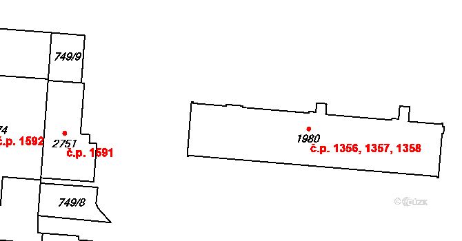 Přelouč 1356,1357,1358 na parcele st. 1980 v KÚ Přelouč, Katastrální mapa