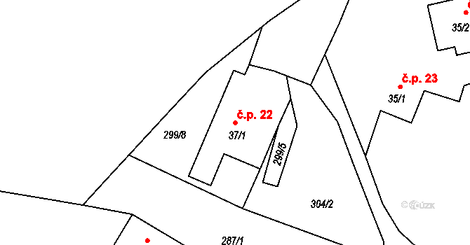 Krtely 22, Malovice na parcele st. 37/1 v KÚ Krtely, Katastrální mapa