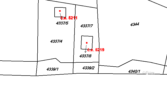 Předměstí 5219, Litoměřice na parcele st. 4337/8 v KÚ Litoměřice, Katastrální mapa