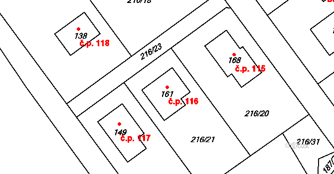 Olešnice 116 na parcele st. 161 v KÚ Olešnice nad Cidlinou, Katastrální mapa