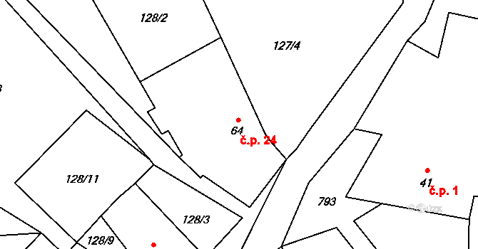 Výškovice 24, Vimperk na parcele st. 64 v KÚ Výškovice u Vimperka, Katastrální mapa
