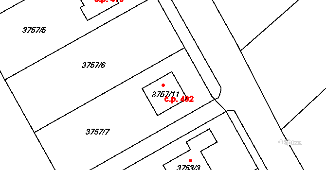 Lískovec 492, Frýdek-Místek na parcele st. 3757/11 v KÚ Lískovec u Frýdku-Místku, Katastrální mapa