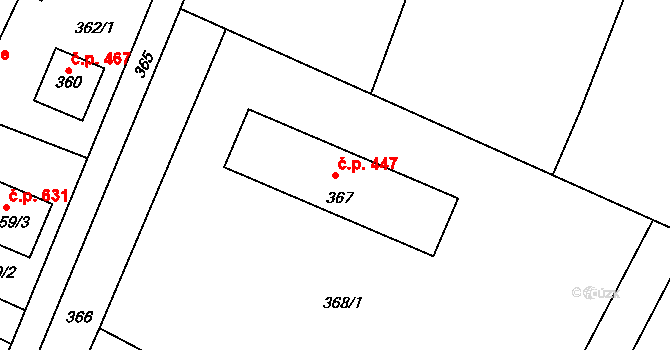 Lužná 447 na parcele st. 367 v KÚ Lužná u Rakovníka, Katastrální mapa