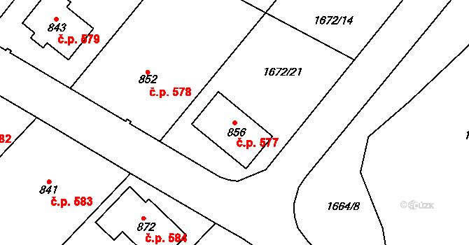 Křižanov 577 na parcele st. 856 v KÚ Křižanov, Katastrální mapa