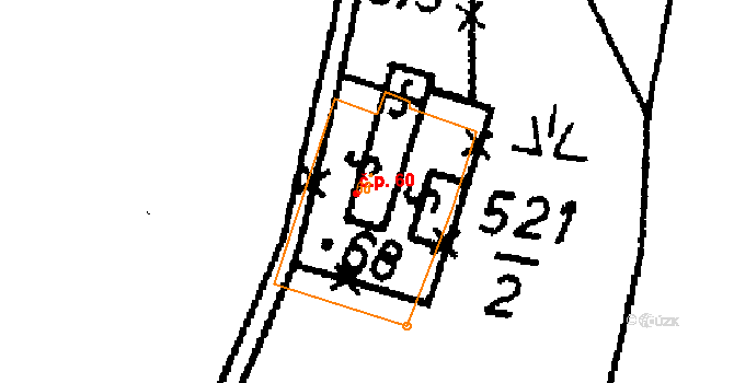 Chelčice 60 na parcele st. 68 v KÚ Chelčice, Katastrální mapa