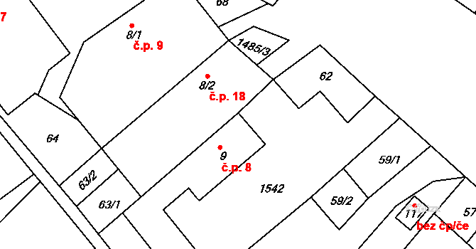 Čachotín 8 na parcele st. 9 v KÚ Čachotín, Katastrální mapa