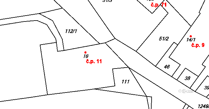 Ovesná Lhota 11 na parcele st. 16 v KÚ Ovesná Lhota, Katastrální mapa