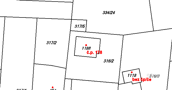 Přibyslav 178 na parcele st. 1188 v KÚ Přibyslav, Katastrální mapa
