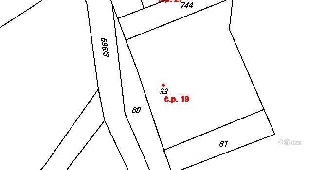 Zvěstovice 19 na parcele st. 33 v KÚ Zvěstovice, Katastrální mapa