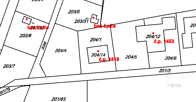 Doubravka 1518, Plzeň na parcele st. 204/14 v KÚ Lobzy, Katastrální mapa