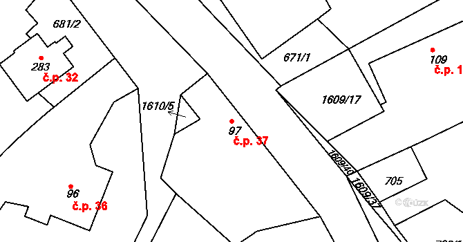 Bolehošťská Lhota 37, Bolehošť na parcele st. 97 v KÚ Bolehošť, Katastrální mapa