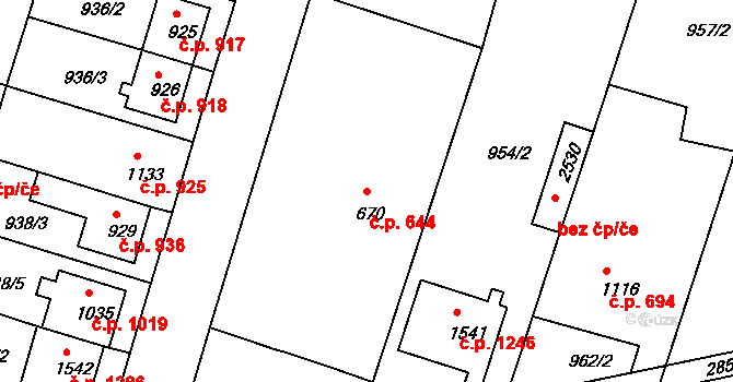 Bystřice pod Hostýnem 644 na parcele st. 670 v KÚ Bystřice pod Hostýnem, Katastrální mapa