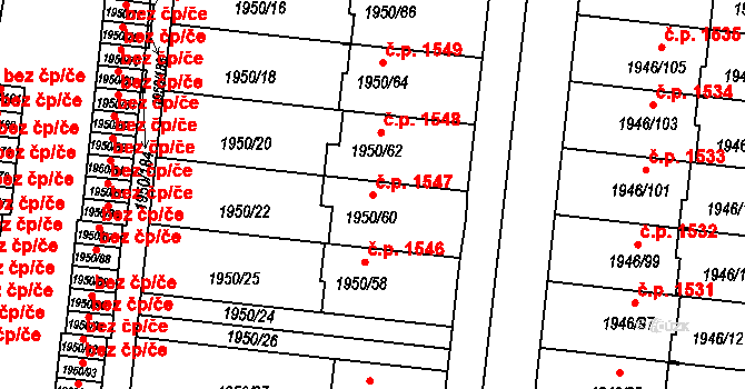 Holešov 1547 na parcele st. 1950/60 v KÚ Holešov, Katastrální mapa