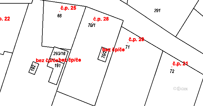 Dolní Bousov 104291770 na parcele st. 70/2 v KÚ Bechov, Katastrální mapa