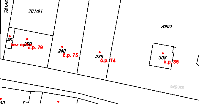 Jednov 74, Suchdol na parcele st. 239 v KÚ Suchdol u Konice, Katastrální mapa