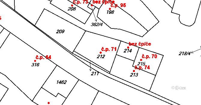 Citonice 71 na parcele st. 212 v KÚ Citonice, Katastrální mapa