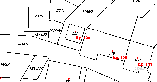 Jiřice u Miroslavi 108 na parcele st. 338 v KÚ Jiřice u Miroslavi, Katastrální mapa