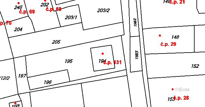 Skalička 131 na parcele st. 194 v KÚ Skalička u Hranic, Katastrální mapa