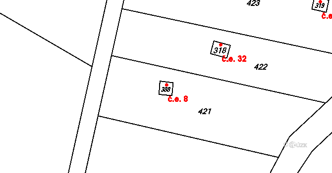Přerov III-Lověšice 8, Přerov na parcele st. 388 v KÚ Lověšice u Přerova, Katastrální mapa