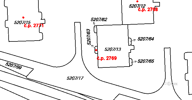 Přerov I-Město 2769, Přerov na parcele st. 5207/13 v KÚ Přerov, Katastrální mapa