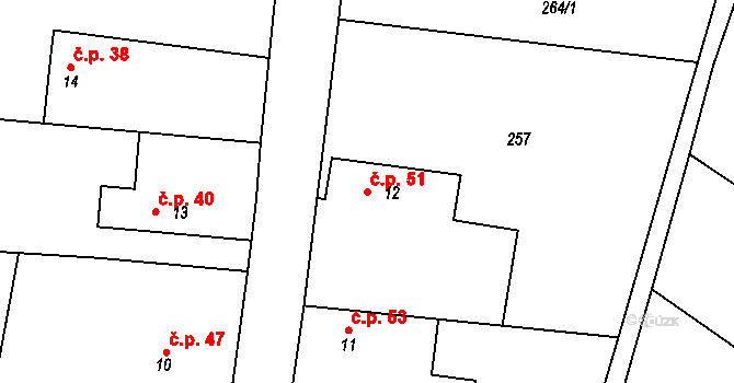 Polipsy 51, Čestín na parcele st. 12 v KÚ Polipsy, Katastrální mapa
