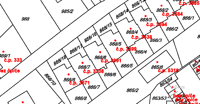 Mšeno nad Nisou 3991, Jablonec nad Nisou na parcele st. 868/6 v KÚ Mšeno nad Nisou, Katastrální mapa