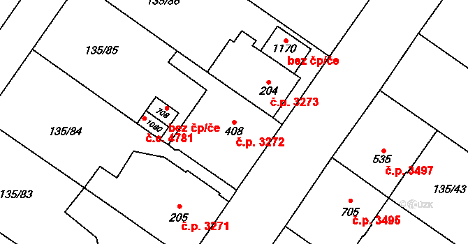 Jihlava 3272 na parcele st. 408 v KÚ Bedřichov u Jihlavy, Katastrální mapa
