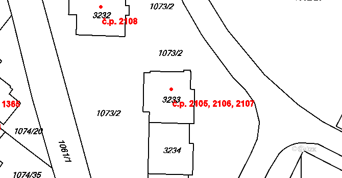 Nymburk 2105,2106,2107 na parcele st. 3233 v KÚ Nymburk, Katastrální mapa