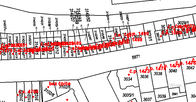 Jihlava 1495 na parcele st. 3142/6 v KÚ Jihlava, Katastrální mapa