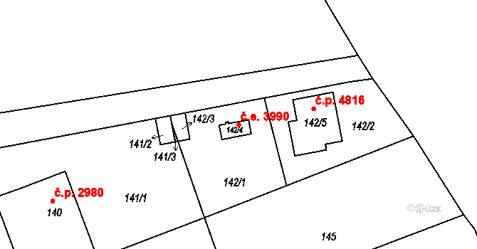 Helenín 3990, Jihlava na parcele st. 142/4 v KÚ Helenín, Katastrální mapa