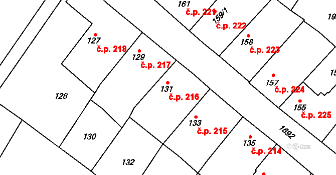 Sadská 216 na parcele st. 131 v KÚ Sadská, Katastrální mapa