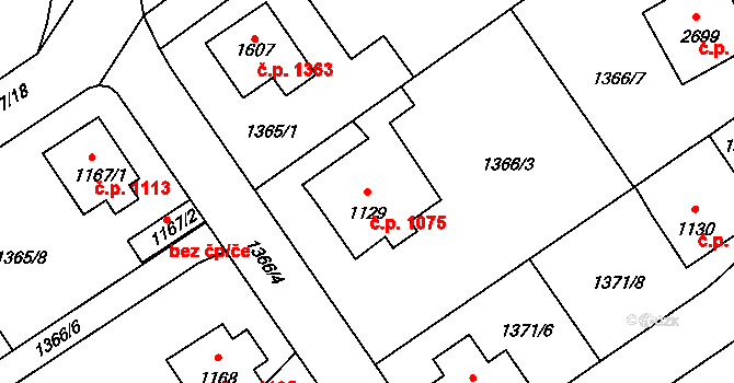 Říčany 1075 na parcele st. 1129/1 v KÚ Říčany u Prahy, Katastrální mapa