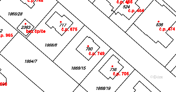 Tišnov 749 na parcele st. 780 v KÚ Tišnov, Katastrální mapa