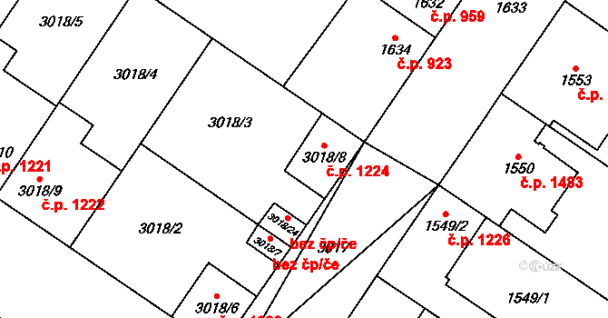 Dubňany 1224 na parcele st. 3018/8 v KÚ Dubňany, Katastrální mapa