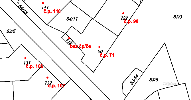 Rostěnice 71, Rostěnice-Zvonovice na parcele st. 60 v KÚ Rostěnice, Katastrální mapa