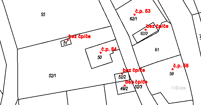 Ondřejov 84, Rýmařov na parcele st. 50 v KÚ Ondřejov u Rýmařova, Katastrální mapa