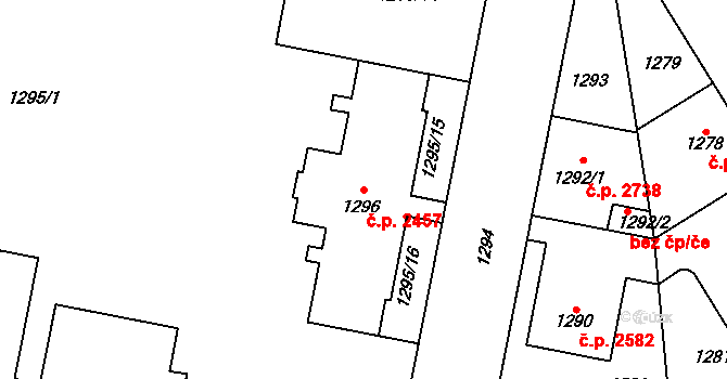Kladno 2457 na parcele st. 1296 v KÚ Kladno, Katastrální mapa