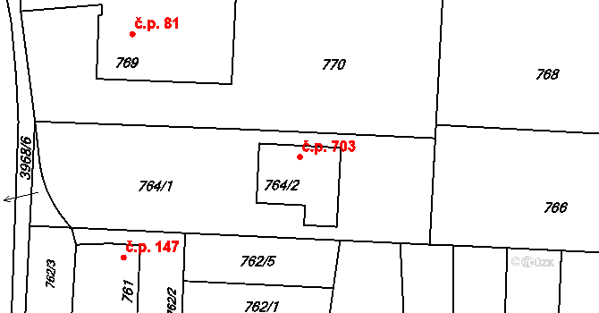 Horní Těrlicko 703, Těrlicko na parcele st. 764/2 v KÚ Horní Těrlicko, Katastrální mapa