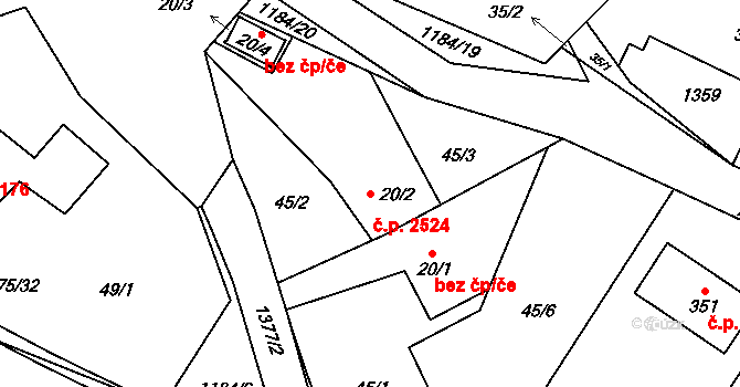 Šumperk 2524 na parcele st. 20/2 v KÚ Horní Temenice, Katastrální mapa