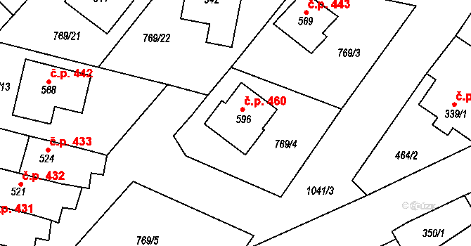 Cerhenice 460 na parcele st. 596 v KÚ Cerhenice, Katastrální mapa