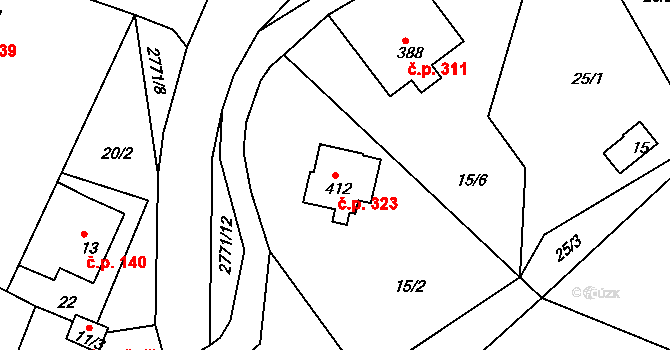 Václavice 323, Hrádek nad Nisou na parcele st. 412 v KÚ Václavice u Hrádku nad Nisou, Katastrální mapa