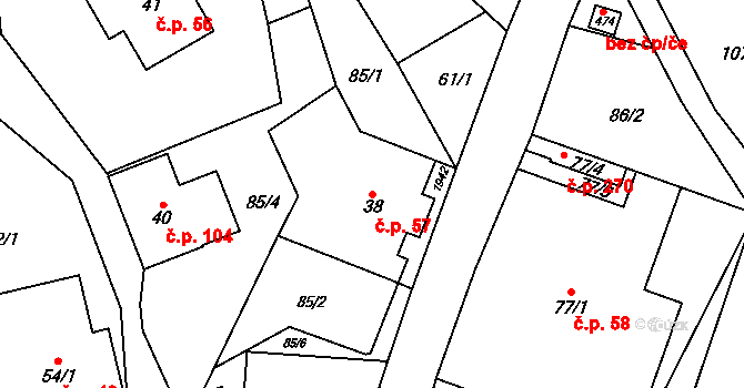 Bozkov 57 na parcele st. 38 v KÚ Bozkov, Katastrální mapa