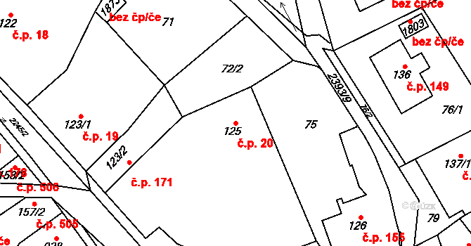 Lomnice nad Popelkou 20 na parcele st. 125 v KÚ Lomnice nad Popelkou, Katastrální mapa