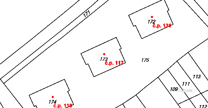 Skorošice 117 na parcele st. 173 v KÚ Dolní Skorošice, Katastrální mapa