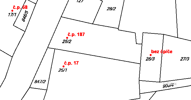 Veselá 187, Mnichovo Hradiště na parcele st. 25/2 v KÚ Veselá u Mnichova Hradiště, Katastrální mapa