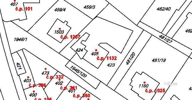 Třebechovice pod Orebem 1132 na parcele st. 405 v KÚ Třebechovice pod Orebem, Katastrální mapa