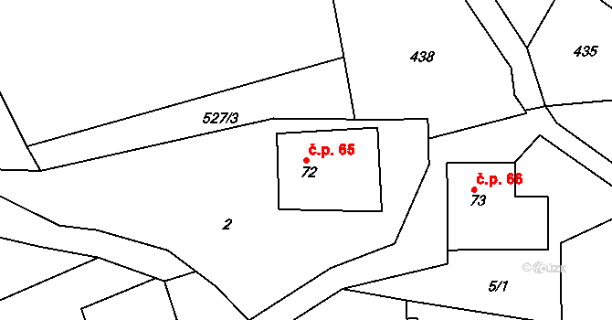 Kamenec u Poličky 65 na parcele st. 72 v KÚ Kamenec u Poličky, Katastrální mapa