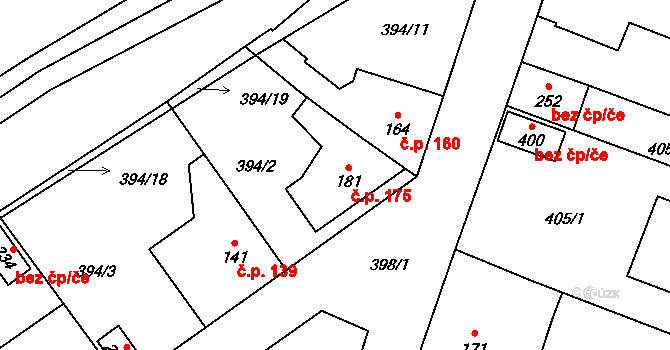 Chodouň 175 na parcele st. 181 v KÚ Chodouň, Katastrální mapa