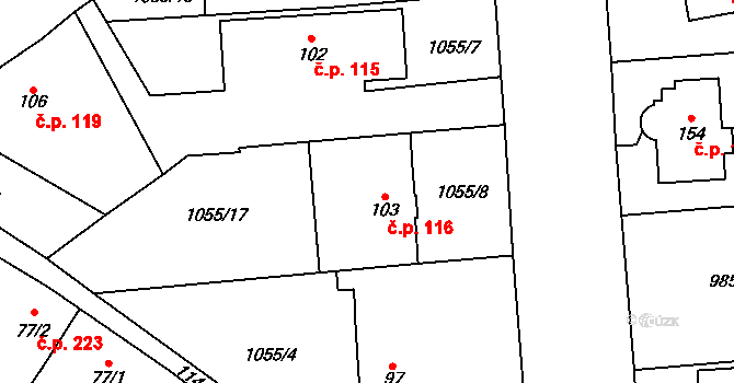 Želivec 116, Sulice na parcele st. 103 v KÚ Sulice, Katastrální mapa