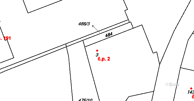 Chomutice 2 na parcele st. 3 v KÚ Chomutice, Katastrální mapa
